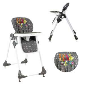 Asalvo Chef multifunkciós etetőszék állítható magassággal, háttámlával és lábtartóval, szürke fehér pöttyös és színes állatmintás, összecsukott állapotban - Asalvo