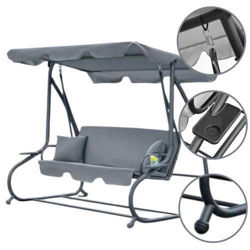 SmileHOME by Pepita Relax Plus 4-person garden swing bed with cup holders, gray, detail view