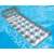 Silver inflatable pool float with headrest and cup holders in the pool