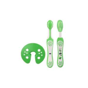 Sada masážnej kefky na ďasná a zubnej kefky Chicco pre bábätká, zelená - Starostlivosť o zúbky bábätiek