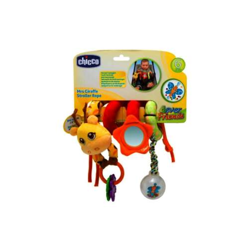 Jucărie pentru cărucior girafă - cu oglindă, minge de zornăit textilă