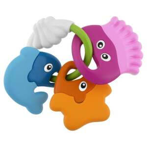 Chicco 05956-00 hračka chrastítko pre bábätká s rôznymi tvarmi postavičiek, modrá ryba, oranžová hviezda, ružová chobotnica a zelený krúžok - Starostlivosť o zúbky bábätiek