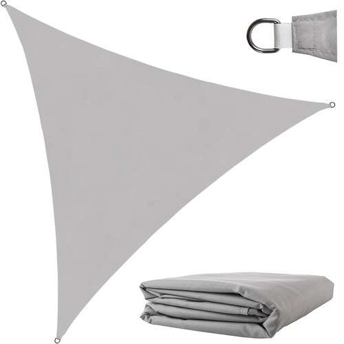 Malatec háromszög napvitorla, 3x3x3m, szürke, kötelekkel és gyűrűkkel