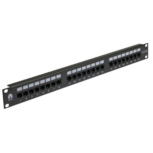 Patch panel RACK 19 kat.5e 24p UTP 1U polc fekete NEKU 147247444