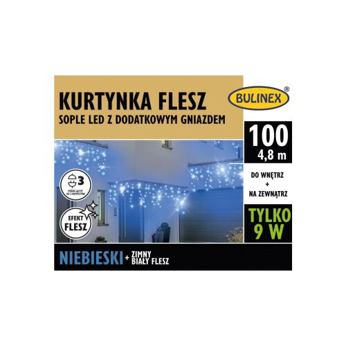 Bulinex LED lámpafűzér 100LED kék 4,80m jégcsap flash