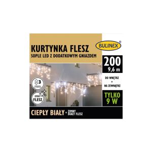 Bulinex LED lámpafűzér 200LED fehér meleg 9,60m jégcsap flash 147248125 - Fényfüzér