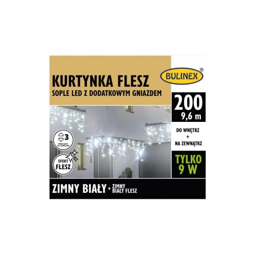 Bulinex 200 LED-es fényfüzér, hideg fehér, 9,60 m, függöny, jégcsap, flash effektus 147248124
