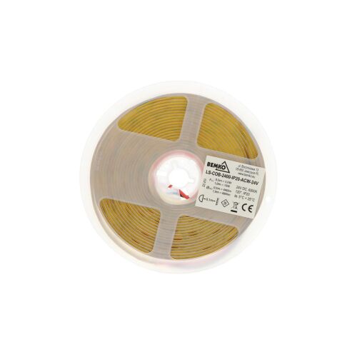 LED SZALAG PREMIUM 24V DC COB 2400LED/5M 10W/1m IP20 3ÉV GAR. FEHÉR HIDEK D87-LS-COB-2400-IP20-ACW-24V