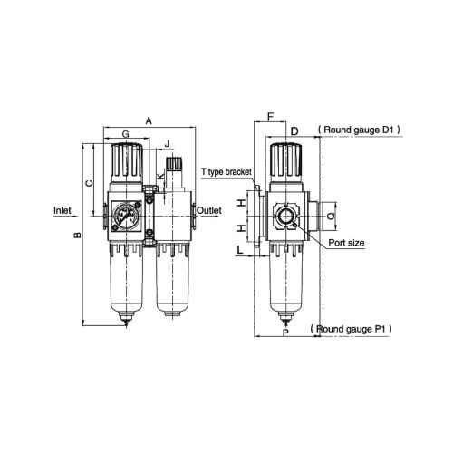 Bloc de preparare a aerului G 1/4 GW la 10 bar, reglare 1,5-9 bar, 5 um 147249090