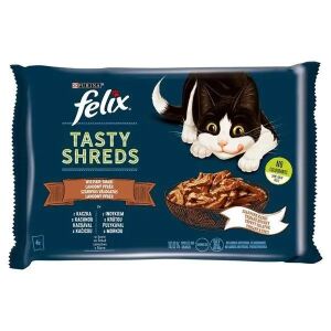 FELIX Tasty Shreds z kaczką i indykiem - mokra karma dla kota - 4x 80g 147250019 - Trzymanie kotów