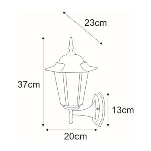 Homlokzati lámpa retro stílusú, STANDARD fekete, IP44 E27-es K-5009A UP Fekete Kaja Lighting