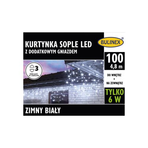 Lampki Bulinex 100led białe zimne 4,80m kurtyna sople 147250824