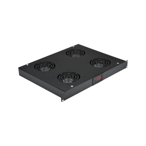 Panel 4x ventilátor RACK 19 1U fekete NEKU termosztáttal