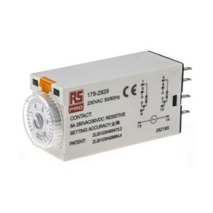 Időzítő relé késleltetett egyszerű funkció 0.5 -> 10s DPDT 2 érintkezős DPDT 230V ac