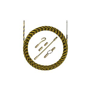 Kabelzugkabel aus Polyester, verdrilltes Kabel, Schwarz und Gelb, FI: 6 mm, 30 m, mit 5 NEKU-Klemmen 147251552 - Installationshilfen