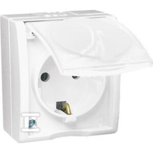 Kontakt-Simon Simon Aquarius Priză unică cu flip IP54 rezistent la stropire SCHUKO alb cu obloane albe AQGSZ1Z/11 147252796 - Conectori și mufe