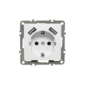 QUADRA EGYSZERES FÖLDELT SCHUKO ALJACK KÉT USB PORTTAL FEHÉR KERETHEZ