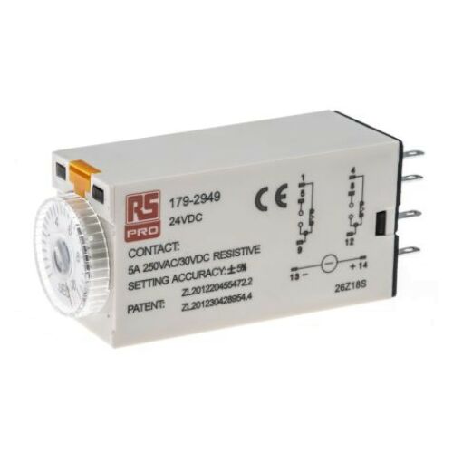 Időrelé késleltetett egyszerű funkció 0.5 -> 10s DPDT 2 érintkezős DPDT 24V dc 147253367