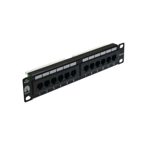 Patch panel RACK 10 hüvelyk 1U kat.5e 12p UTP fekete NEKU 147254012