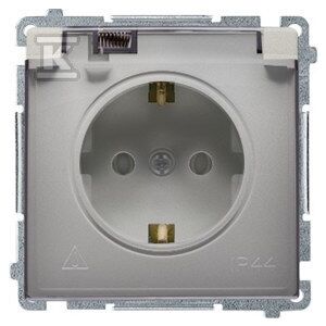 Priza Simon Basic Schuko pentru versiunea IP44 (modul) 16A, 250V ~, terminale cu surub satinat. Clapetă transparentă BMGSZ1B.01 147254479 - Conectori și mufe