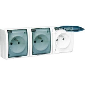 Simon Aquarius Priză triplă cu clapă transparentă IP54 rezistentă la stropire cu obloane albe AQGZ1-3Z/11A 147254514 - Conectori și mufe