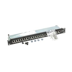 Patch panel RACK 19 kat.6A 24p FTP polccal 1U fekete 147254788 - Patch panel