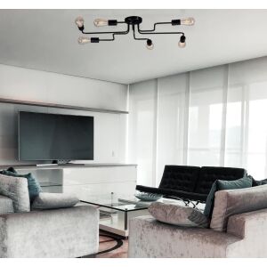 Ipari stílusú fekete SKADI mennyezeti lámpa nappaliban, E27-es K-3890 Kaja Lighting