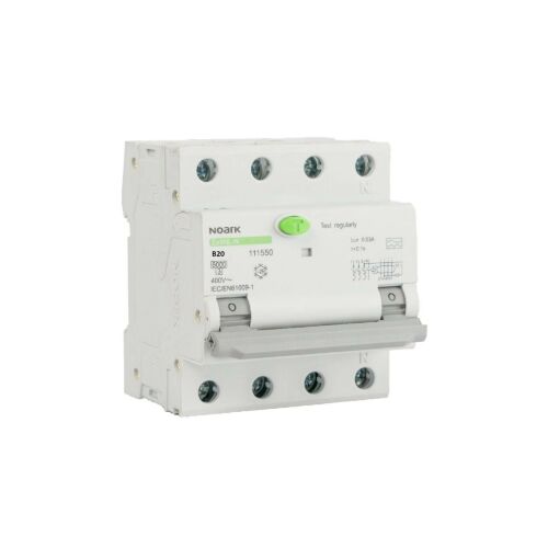 RCBO 3 fázisú maradék túláram megszakító B20 (B 20A) + 30mA AC típus 3 pólus 4P (230 V AC) 4 moduláris Noark 147255208
