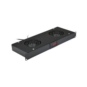 Panel 2x ventilátor RACK 19 inch 1U fekete NEKU termosztáttal