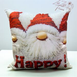 “Happy!” Télapós díszpárna – piros sapkás manók