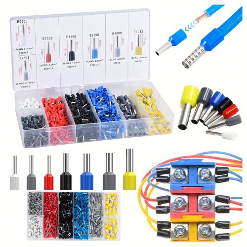 Izolált kábelvég tüskék szettje, 1200 darabos, különböző színek és méretek 147270752