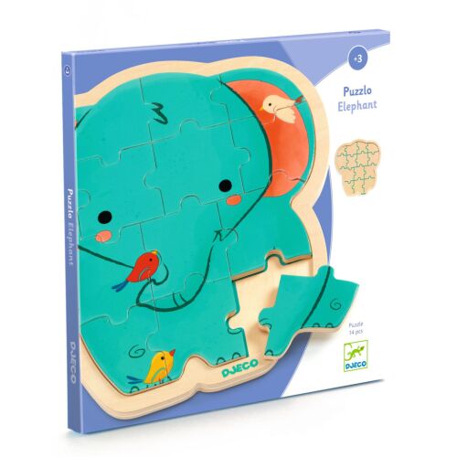 Djeco Puzzlo Elefánt fa puzzle dobozban, 14 darabos - Baba puzzle
