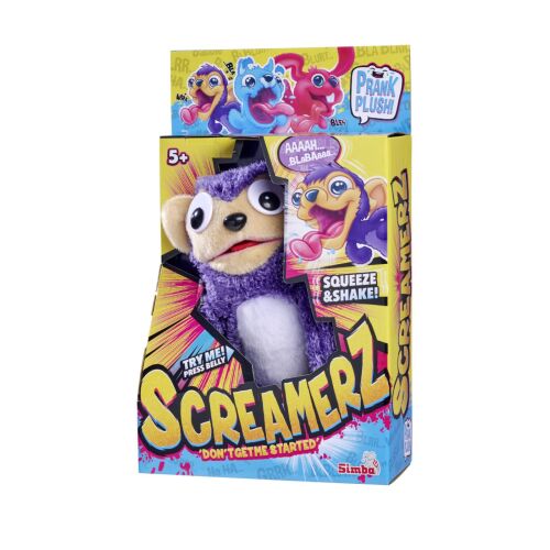 Simba Screamerz lila majom plüssjáték a csomagolásban. Interaktív plüssjáték, ami sikít és rázkódik. - Plüssjáték