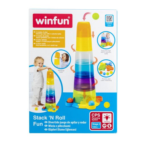Winfun Stack 'N Roll Fun egymásra rakható torony játék kisgyermekeknek, színes poharak és labdák, oktató játék - Baba és tipegő