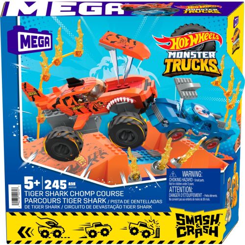 Hot Wheels Monster Truck Mega Tiger Shark Chomp építőjáték készlet, építőjáték gyerekeknek 5 éves kortól - Kreatív és építő játék