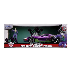 Fröccsöntött autók Chevy Corvette Stingray 2009 és Joker figura 1:24 méretarányban