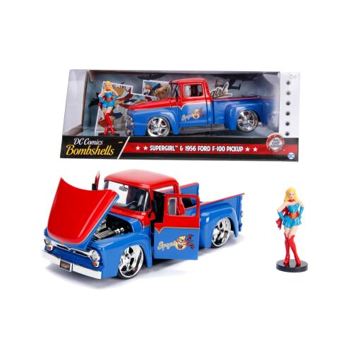 DC Comics Bombshells Supergirl 1956 Ford F-100 Pickup Truck fém autómodell - Kreatív és építő játék
