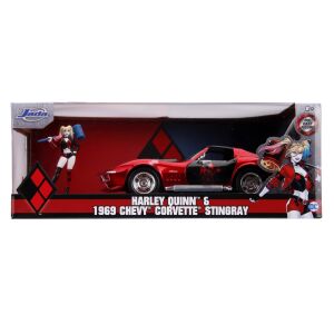 Harley Quinn 1969 Chevy Corvette öntött autómodell 1:24 méretarányú