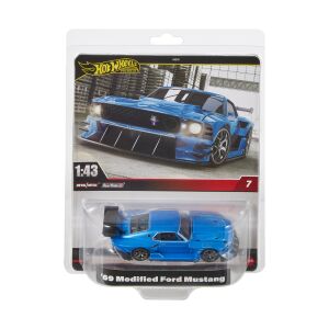 Hot Wheels Prémium Real Riders metálfényezésű, módosított Ford Mustang 69 kisautó, 1:43 méretarány