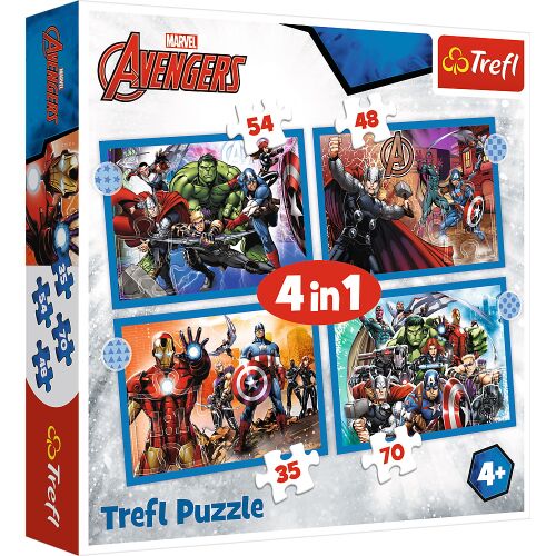Trefl Bosszúállók 4 az 1-ben puzzle - Bátor Bosszúállók. Vasemberrel, Amerika Kapitánnyal, Hulkkal és Thorral - Puzzle és kirakó