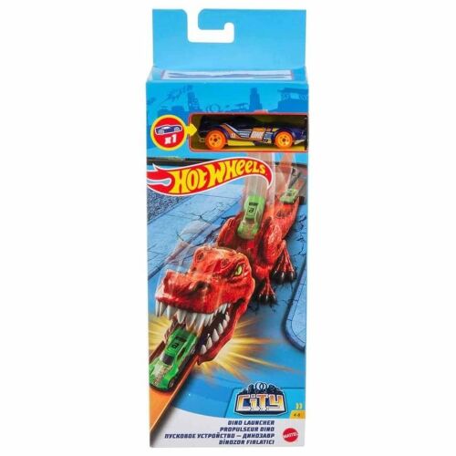 Hot Wheels City Dino Launcher játékszett, játékautó indító dinoszaurusz témával - Autó és jármű