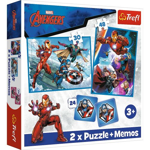 2 db-os rejtvénykészlet + Trefl memóriajáték - Marvel Avengers, Heroes in action, 30/48 darab 168592056 - Puzzle és kirakó