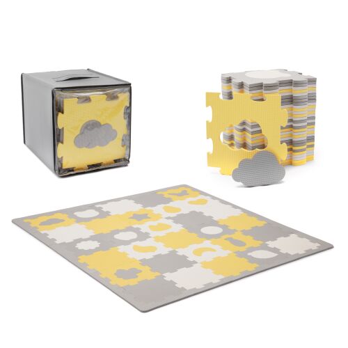 Kinderkraft Luno Shapes sárga habszivacs játszószőnyeg, 3D puzzle babáknak és kisgyermekeknek - Szivacs puzzle