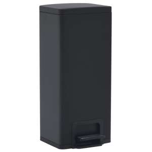 vidaXL black stainless steel 30L pedal bin angled view - Office Supplie & Stationery