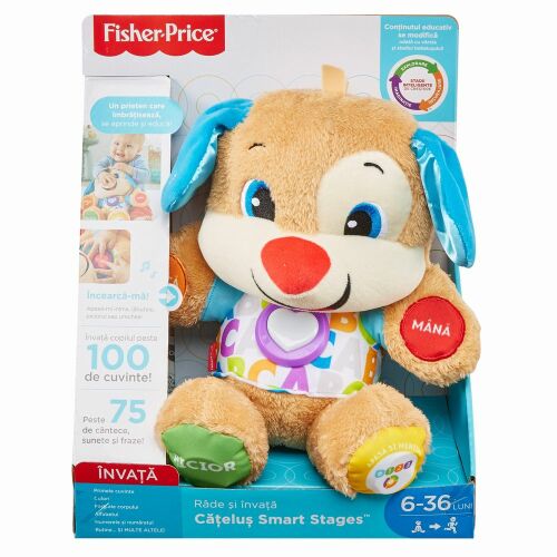 Fisher-Price Beszélő Oktató Kutya - Interaktív plüssjáték babáknak és kisgyermekeknek, román nyelvű kiadás - Játék