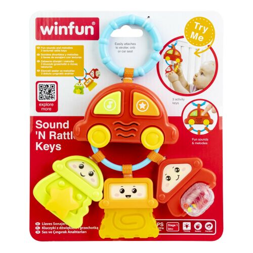 Winfun Sound 'N Rattle Keys autós formájú bébi csörgő 3 aktivitás kulccsal, babakocsi és kiságy játék - Baba és tipegő