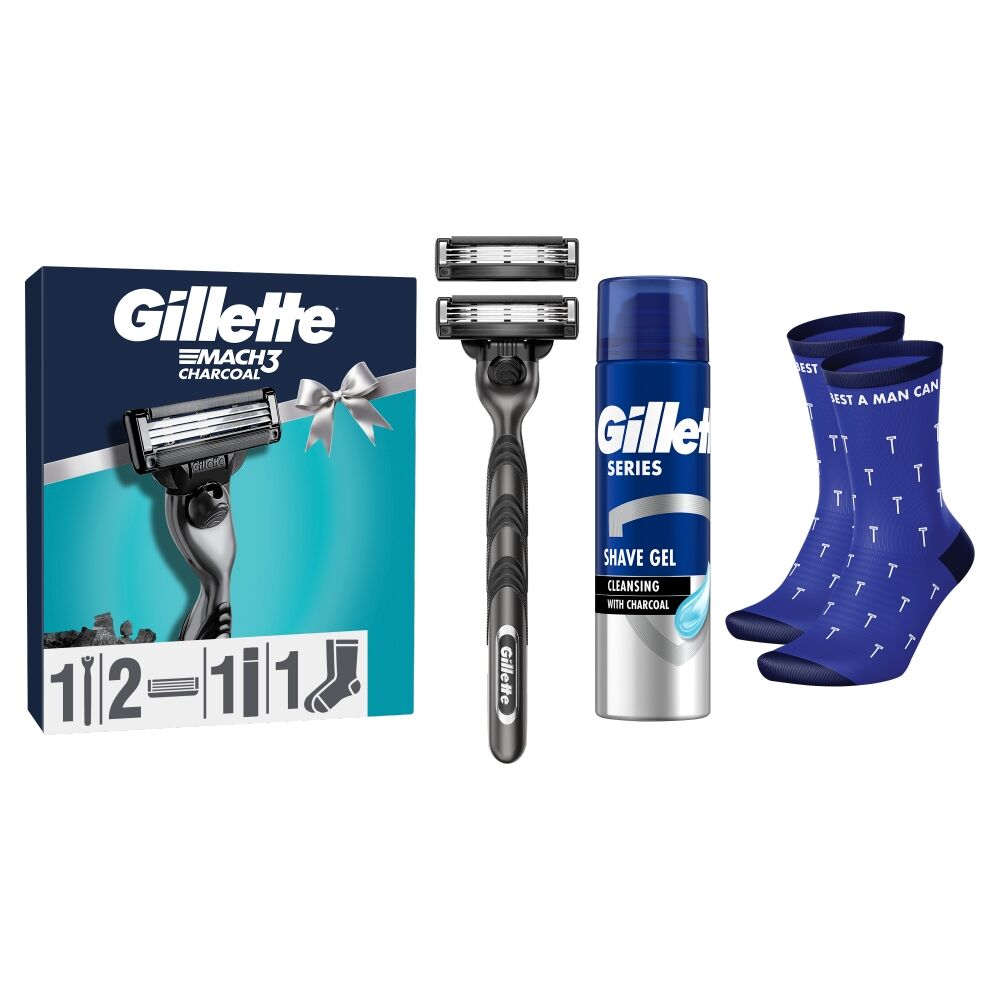 E-shop Darčekové balenie Gillette Mach3 Charcoal na holenie s ponožkami