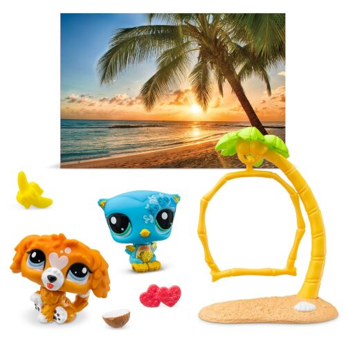 Littlest Pet Shop Petfluencer Édes naplemente szett bagoly és spániel figurákkal, kiegészítőkkel és háttérrel 