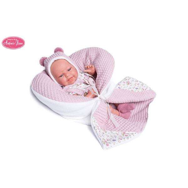 Antonio Juan Csecsemő baba rózsaszín takaróval - 33 cm-es