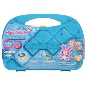 Aquabeads Beginner Carry Case complete set with 900 beads, featuring a pink bunny, a green frog, a blue dolphin, and other designs - Bead & Bead Stringing Kit